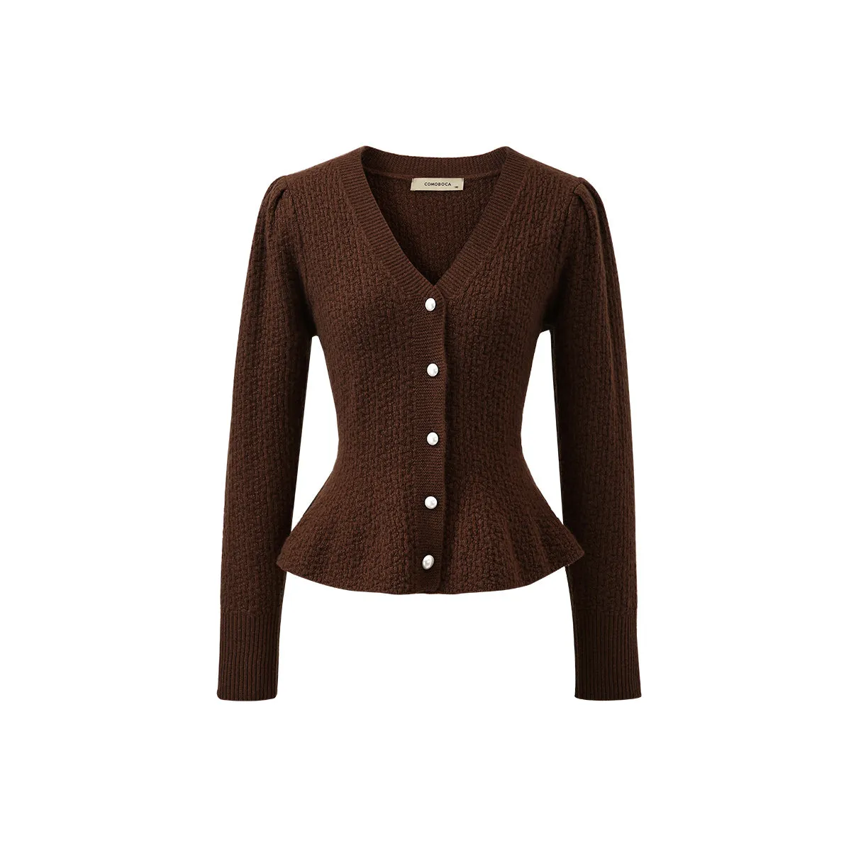 100% Wool Elegant Peplum Button Cardigan