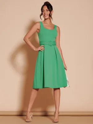 1950's Inspired Belted Swing Dress, Green