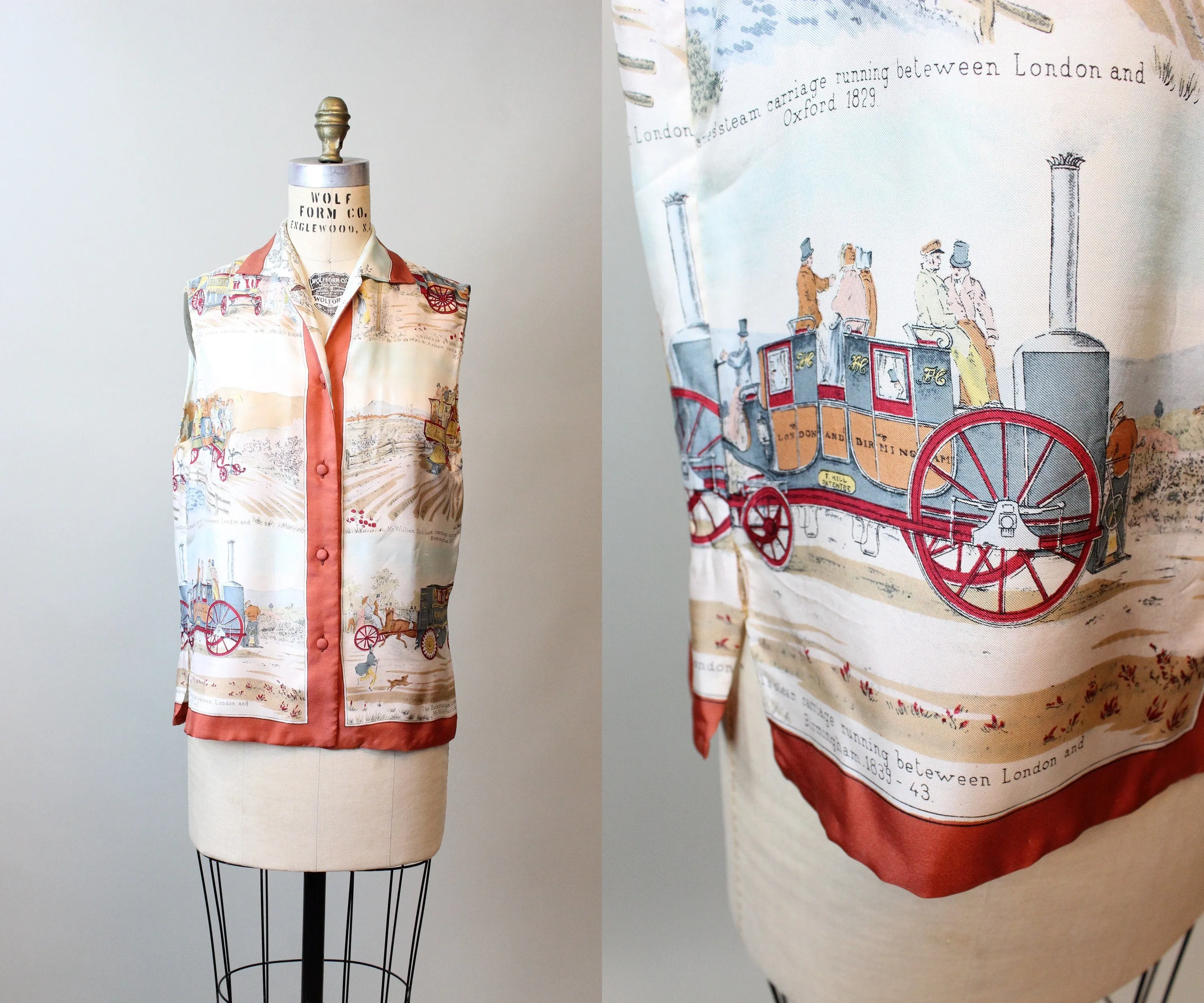 1960s STEAM CARRIAGE Italian print silk blouse medium | new fall