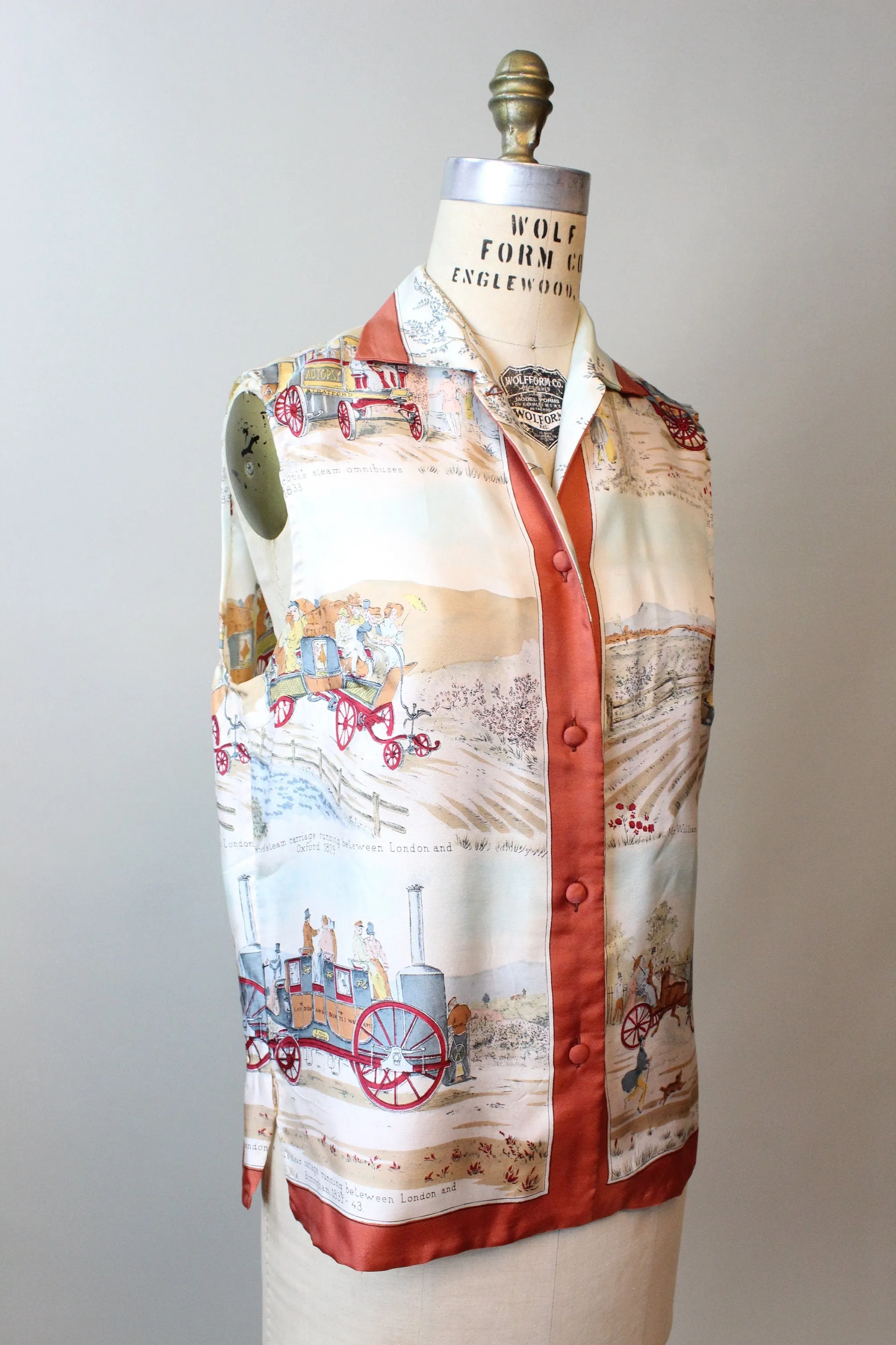 1960s STEAM CARRIAGE Italian print silk blouse medium | new fall