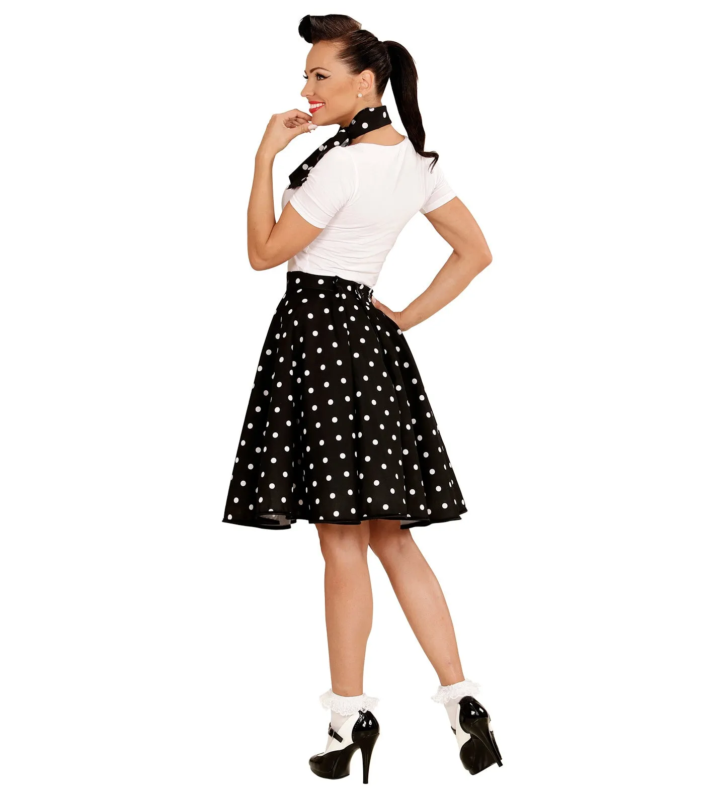 50's Rockabilly Black Polka Dot Skirt and Neckscarf