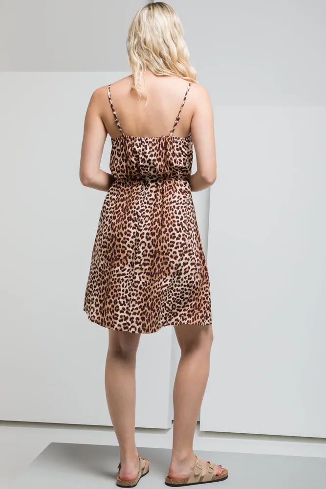 Animal Belted Dress Brown