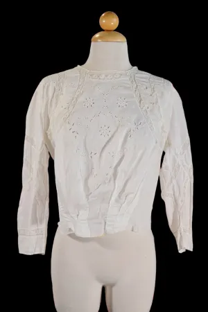 Antique Edwardian/Victorian White Cotton & Lace Blouse