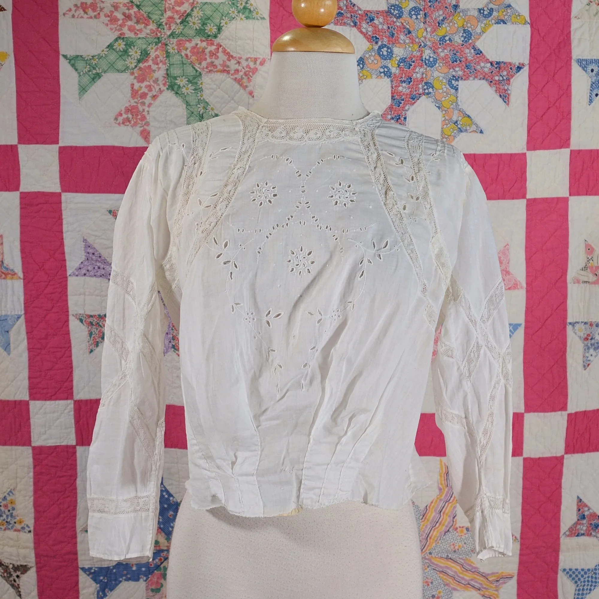 Antique Edwardian/Victorian White Cotton & Lace Blouse