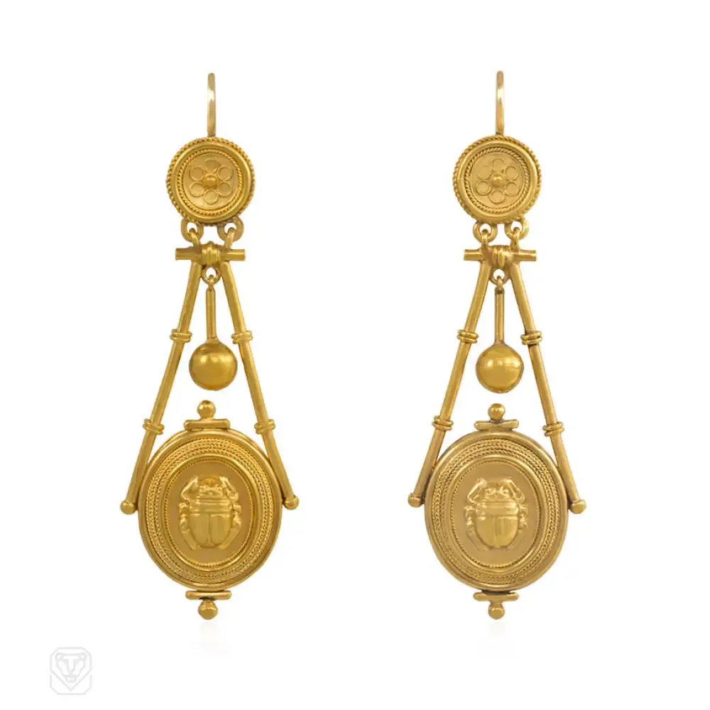 Antique Etruscan revival scarab earrings