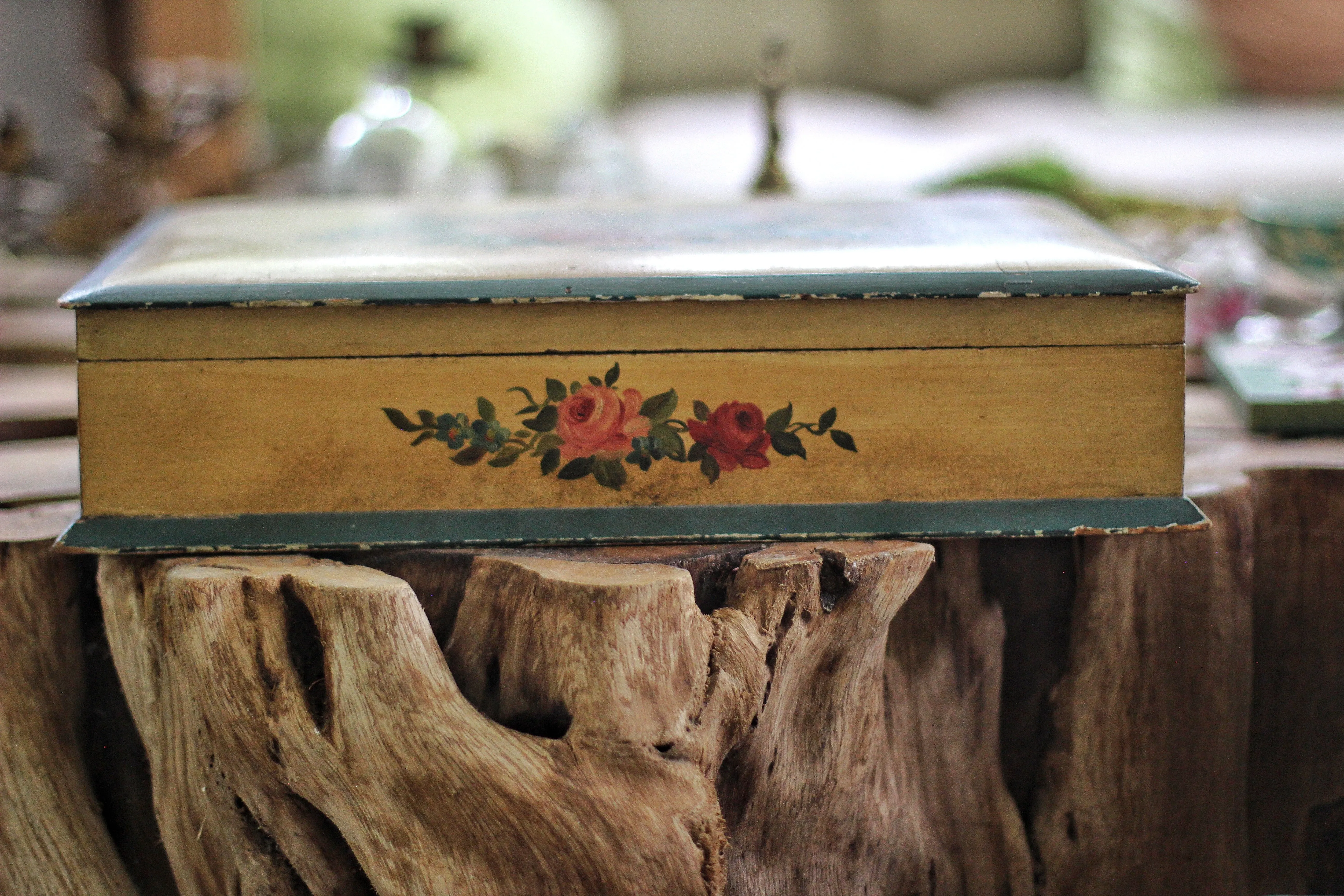 Antique Floral Wood Jewelry Box