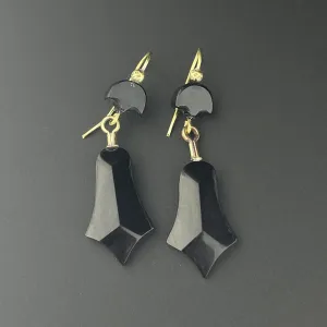 Antique Rolled Gold Carved Whitby Jet Victorian Mourning Earrings