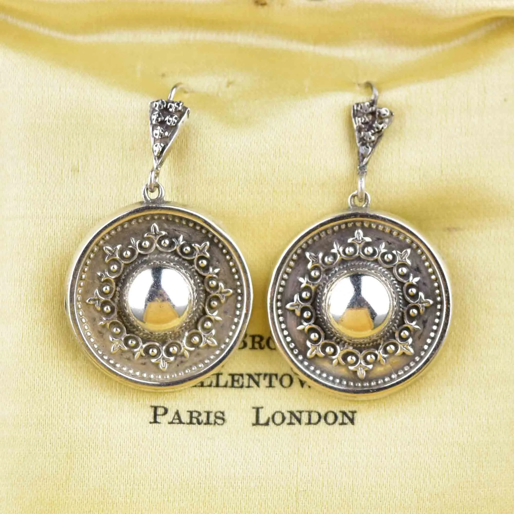 Antique Victorian Engraved Silver Disc Earrings