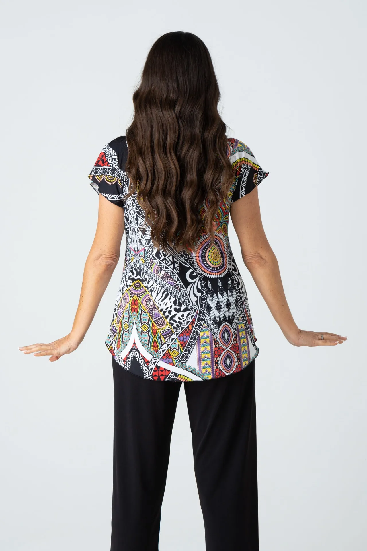 Aztec Print Short Sleeve Jersey Top