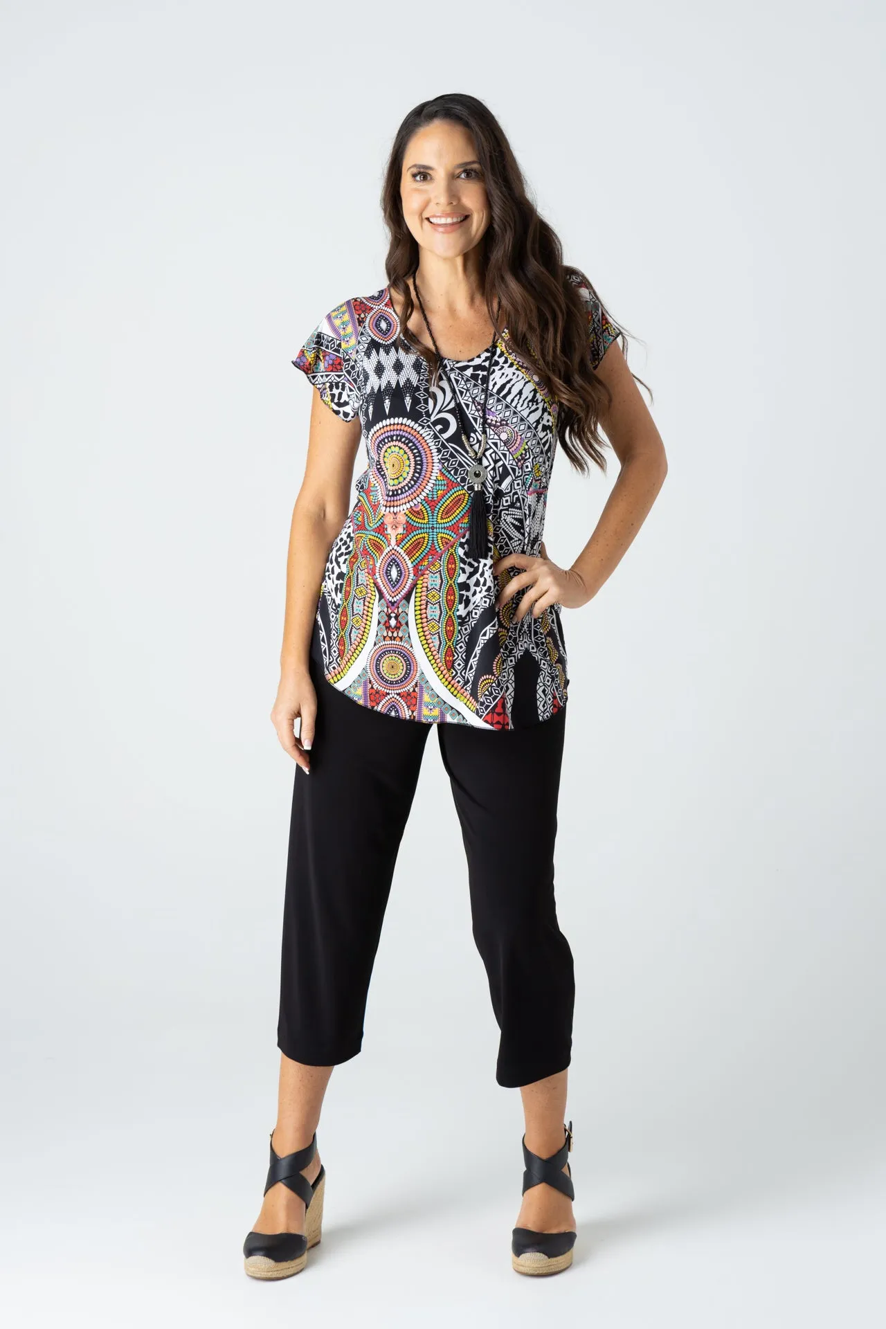 Aztec Print Short Sleeve Jersey Top