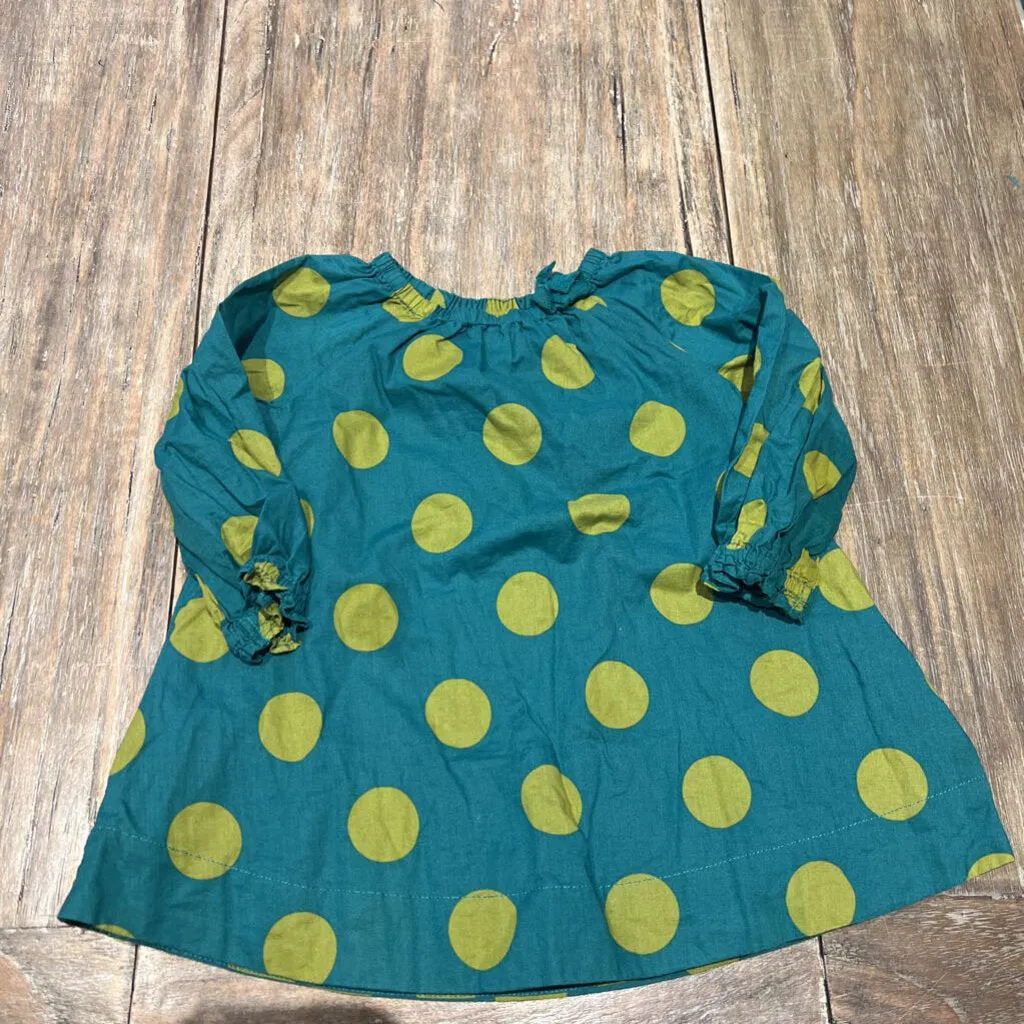 Baby Gap LS Teal Green/Polka Dot Dress 6-12m