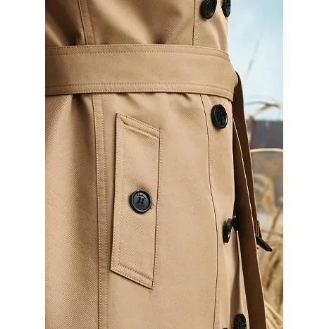 Belted Double Breasted Thigh-Length Trench Coat