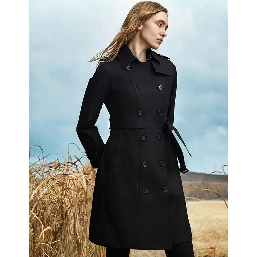 Belted Double Breasted Thigh-Length Trench Coat