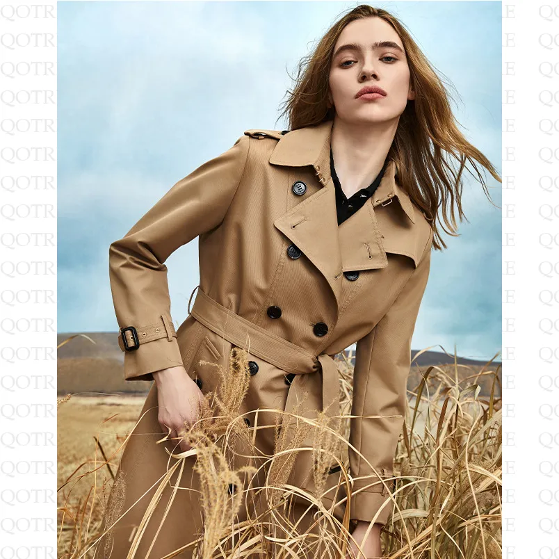 Belted Double Breasted Thigh-Length Trench Coat