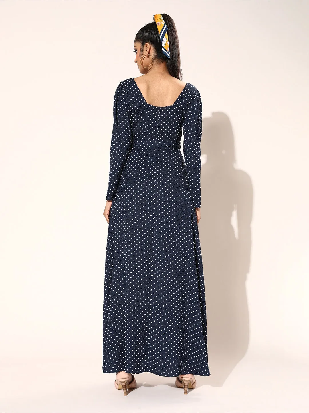 Berrylush Women Navy Blue Polka Dot Maxi Dress