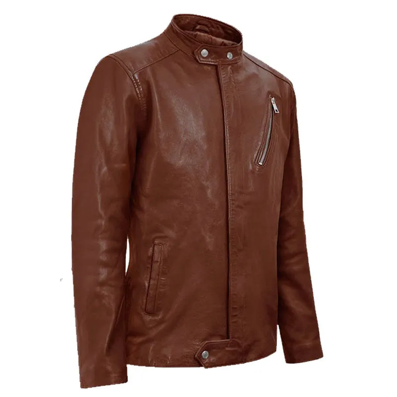 Best Style Motored Tan Fashion Boys Riding Biker Leather Jacket