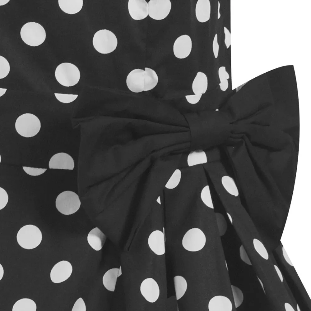 Black and White 50s Polka Dot Swing Bow Dress