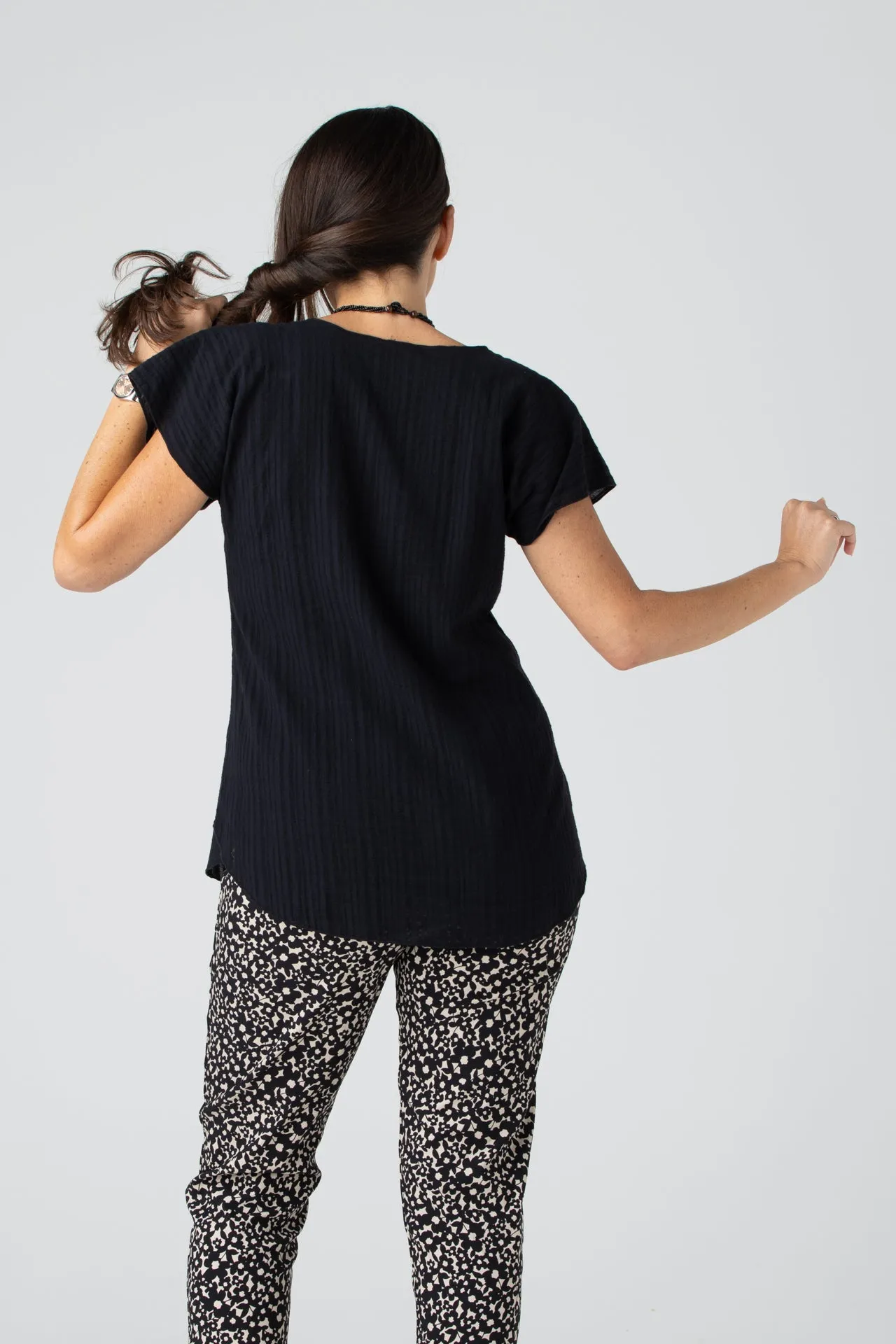 Black Short Sleeve Cotton Top