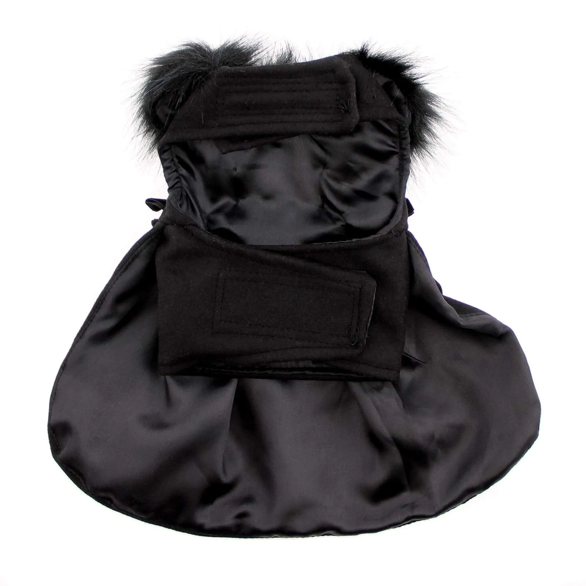 Black Wool Fur-Trimmed Dog Harness Coat