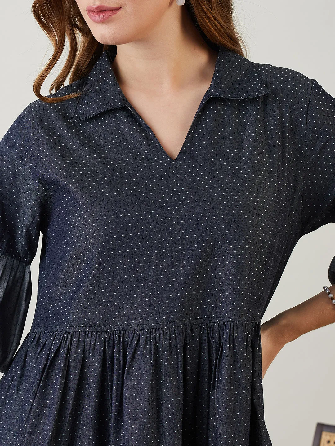 Blue Polka Dot Layered Chic Denim Dress