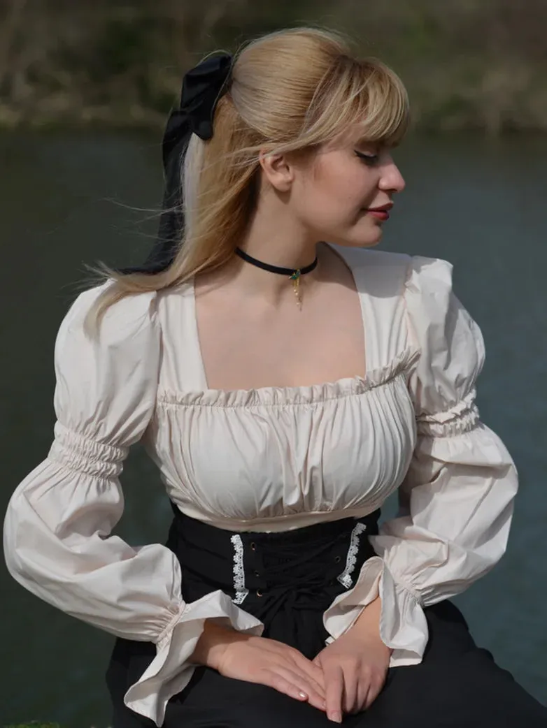 Boho Long Sleeve Pleated Lolita Blouse