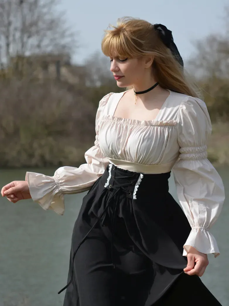 Boho Long Sleeve Pleated Lolita Blouse