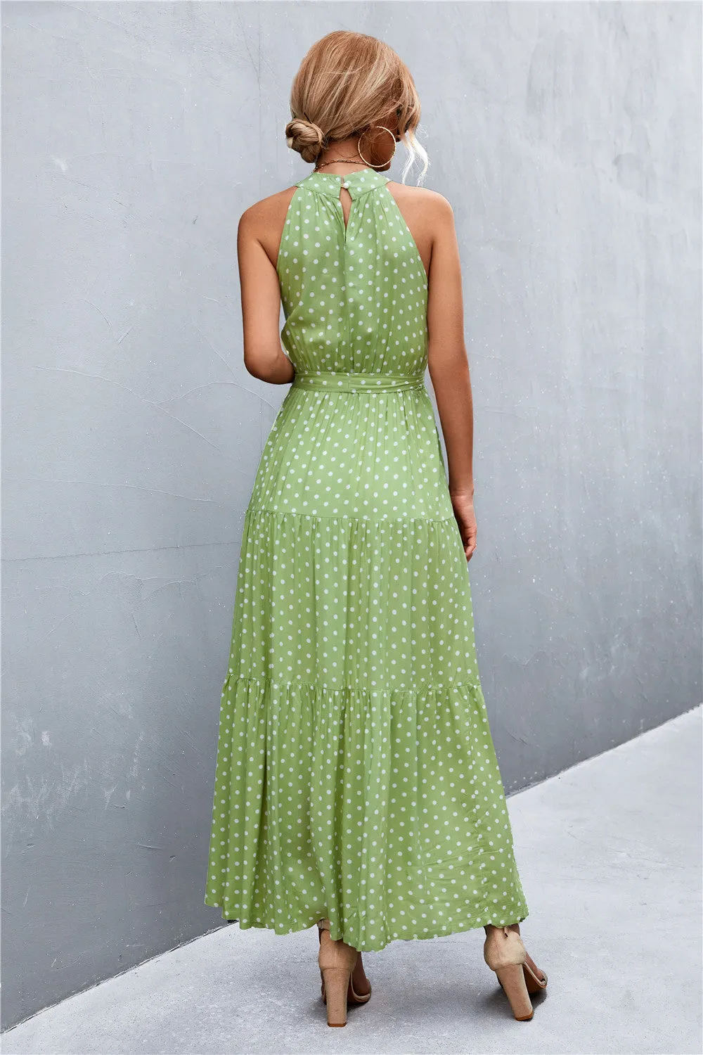 Botanical Printed Sleeveless Tie Waist Maxi Dress