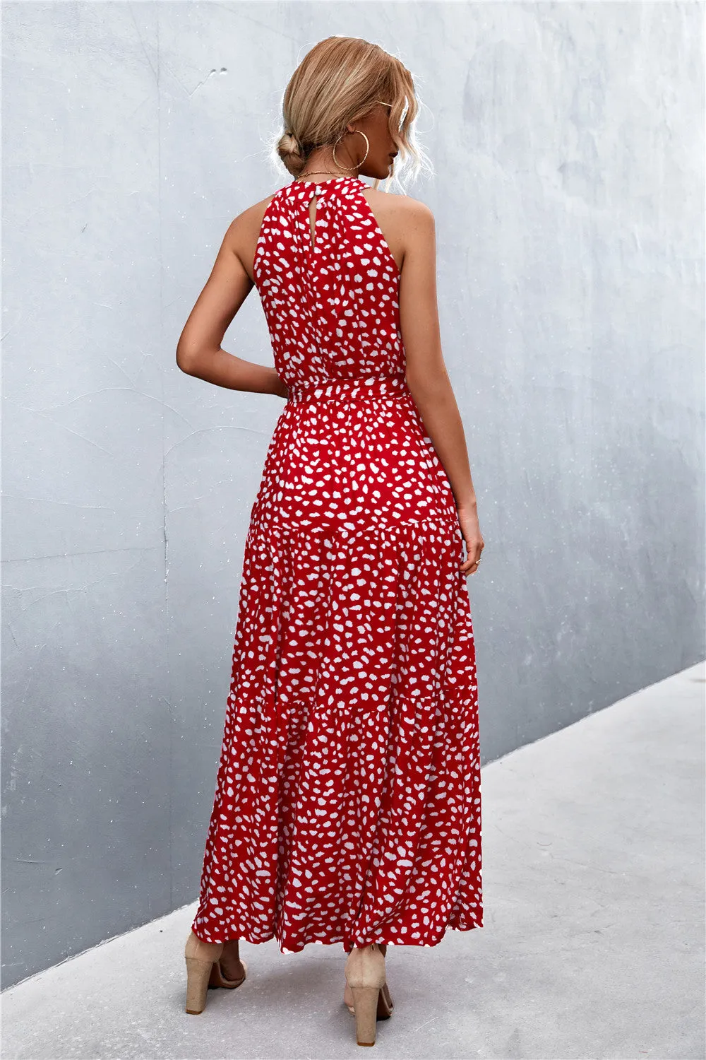 Botanical Printed Sleeveless Tie Waist Maxi Dress