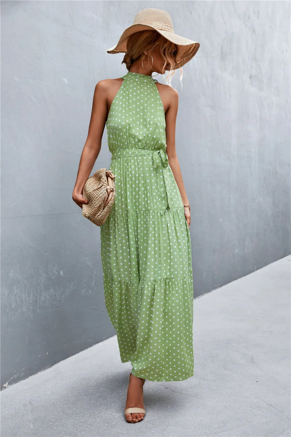 Botanical Printed Sleeveless Tie Waist Maxi Dress