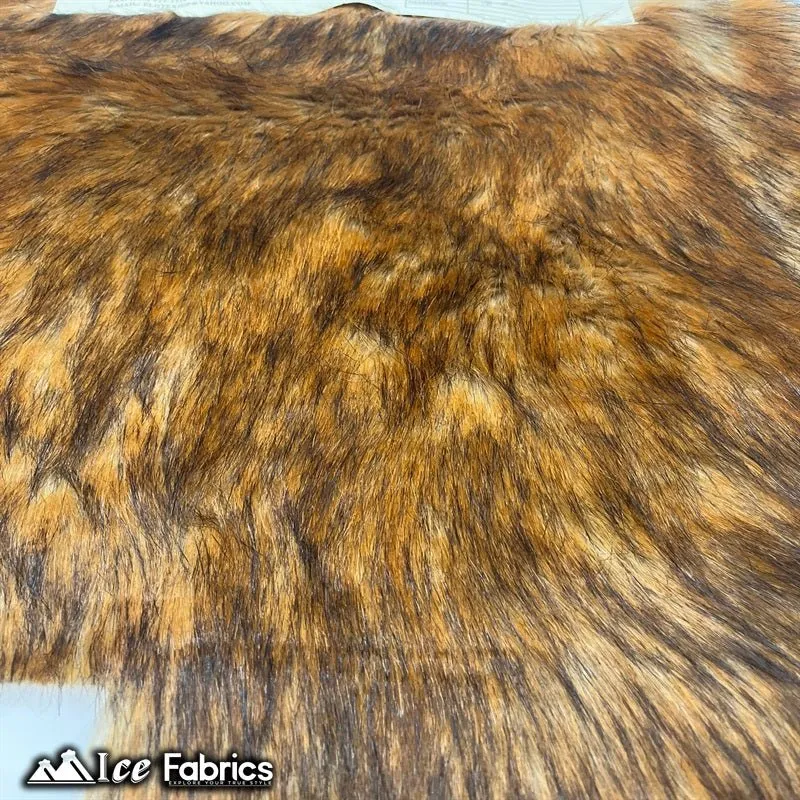 Brown Wolf Canadian Faux Fur Fabric Long Pile Fur Material