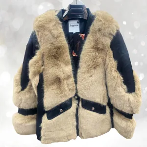 Carley black & beige faux fur aviator jacket