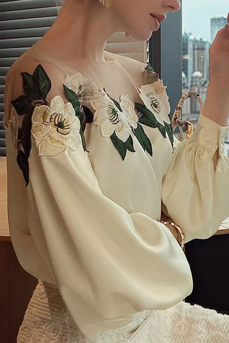 Celebrities Elegant Embroidery Patchwork Off the Shoulder Tops