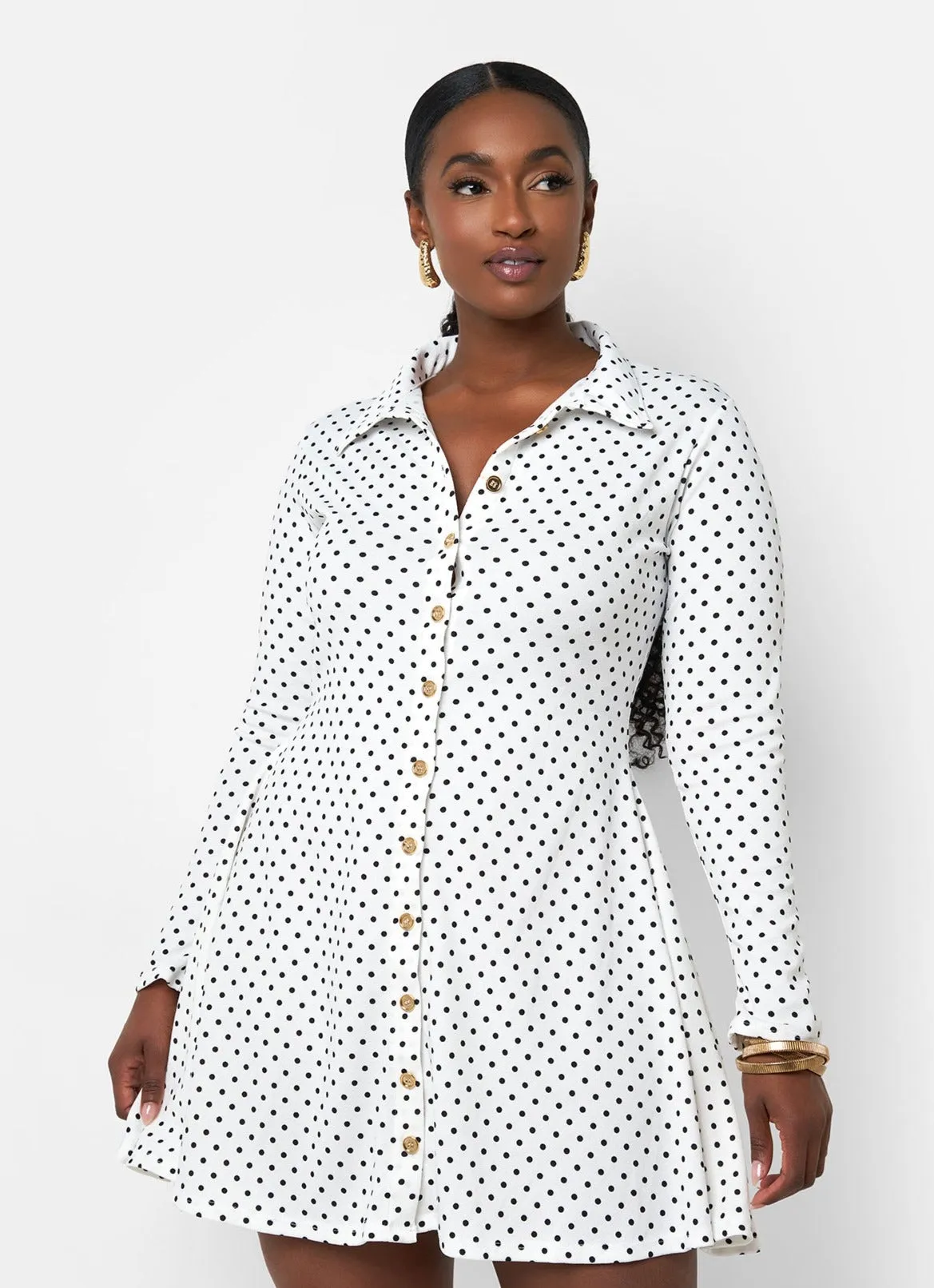 Chelsea Polka Dot Mini A Line Dress - White & Black