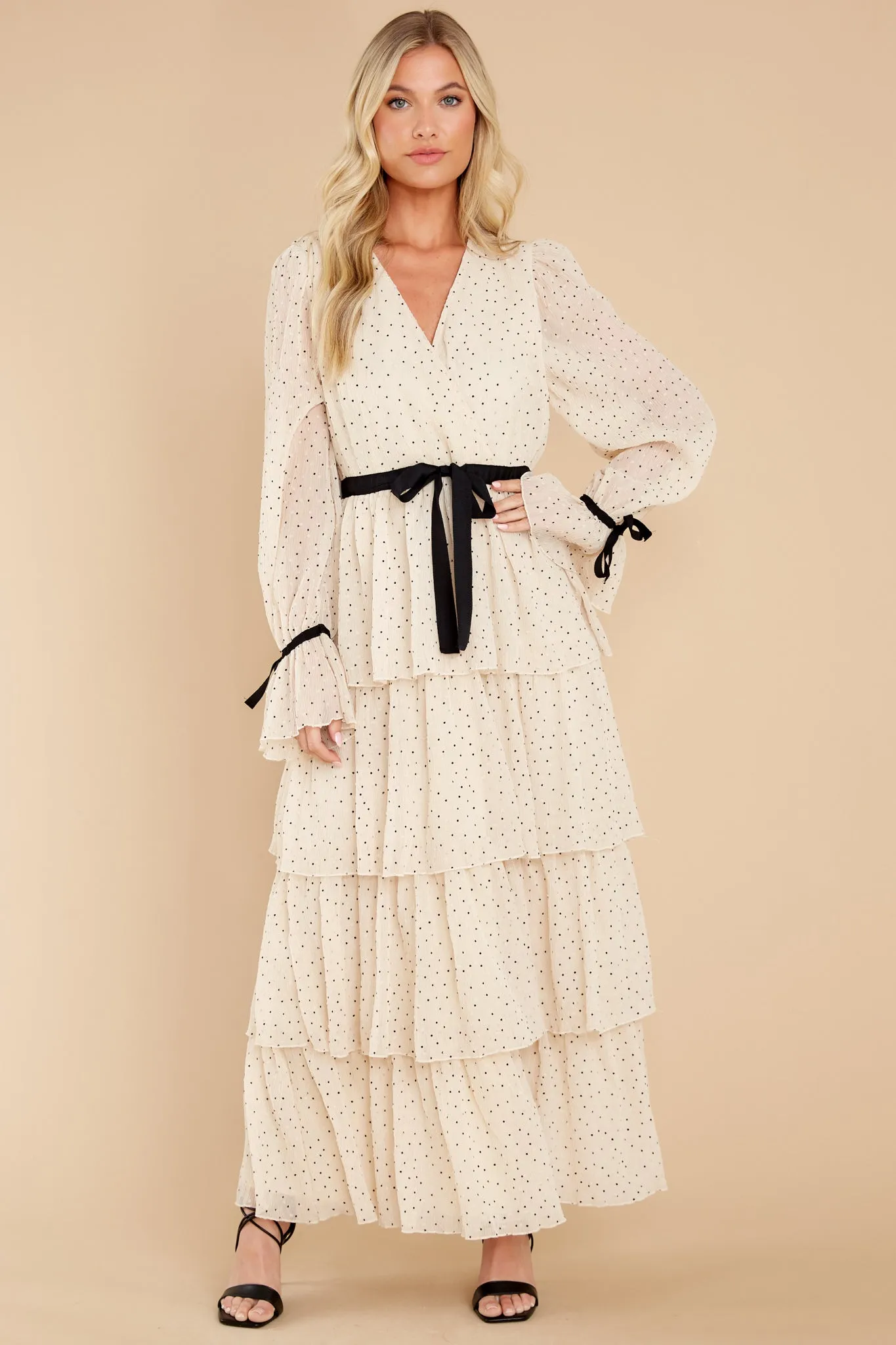 Chic Adoration Ivory Polka Dot Maxi Dress