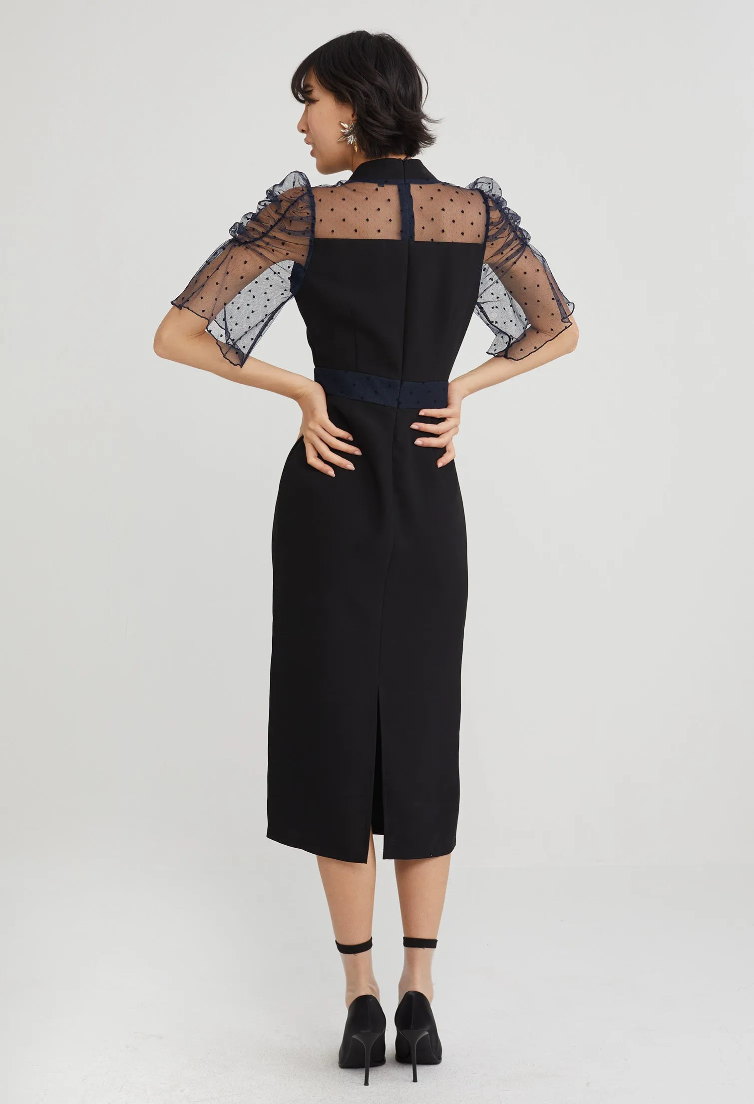 Cocktail Sheer Sleeve Midi Dress