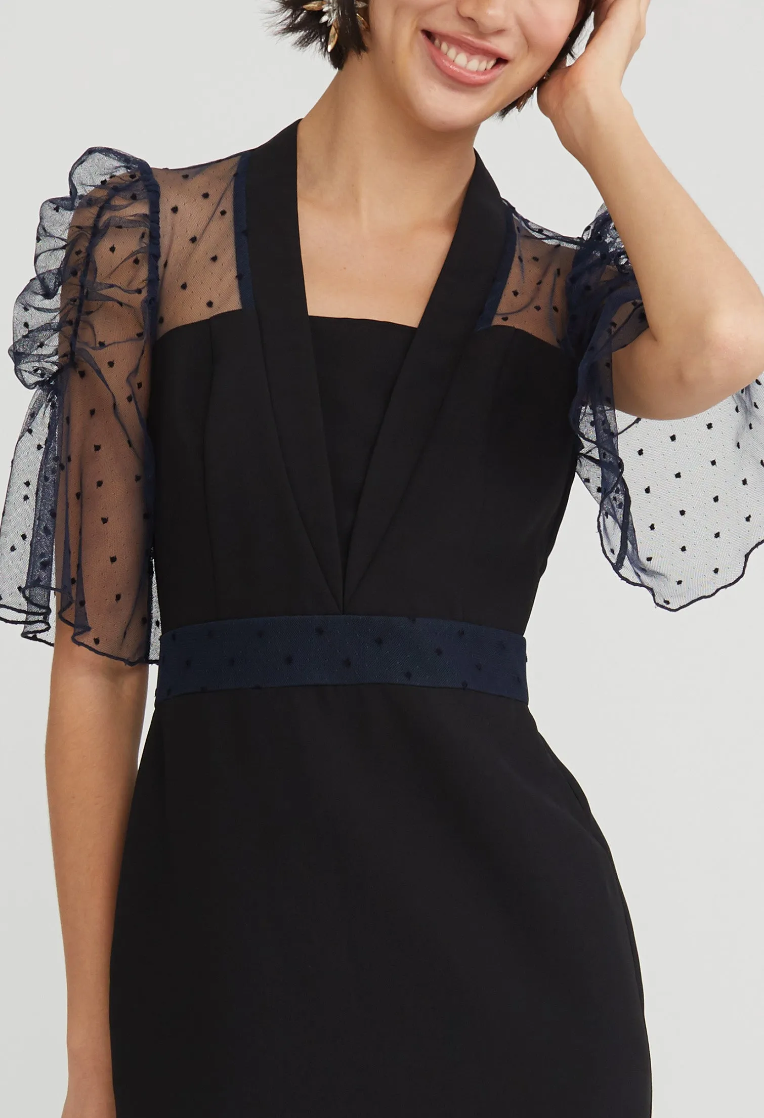 Cocktail Sheer Sleeve Midi Dress