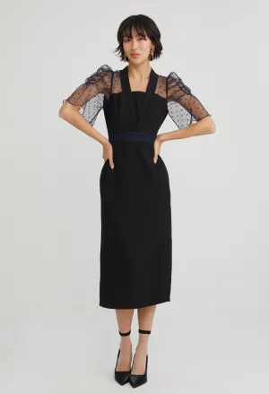 Cocktail Sheer Sleeve Midi Dress