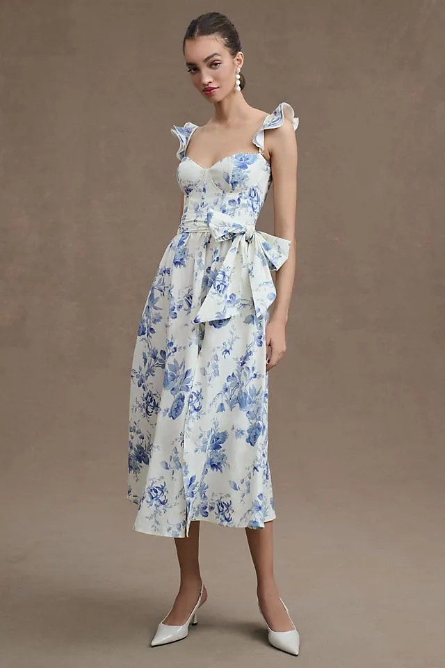 Corset midi dress with side slits and ruffles V. Chapman Vera, provencal blue floral