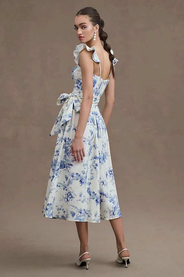 Corset midi dress with side slits and ruffles V. Chapman Vera, provencal blue floral