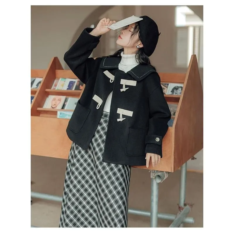 Cropped Thickened Duffle Coat