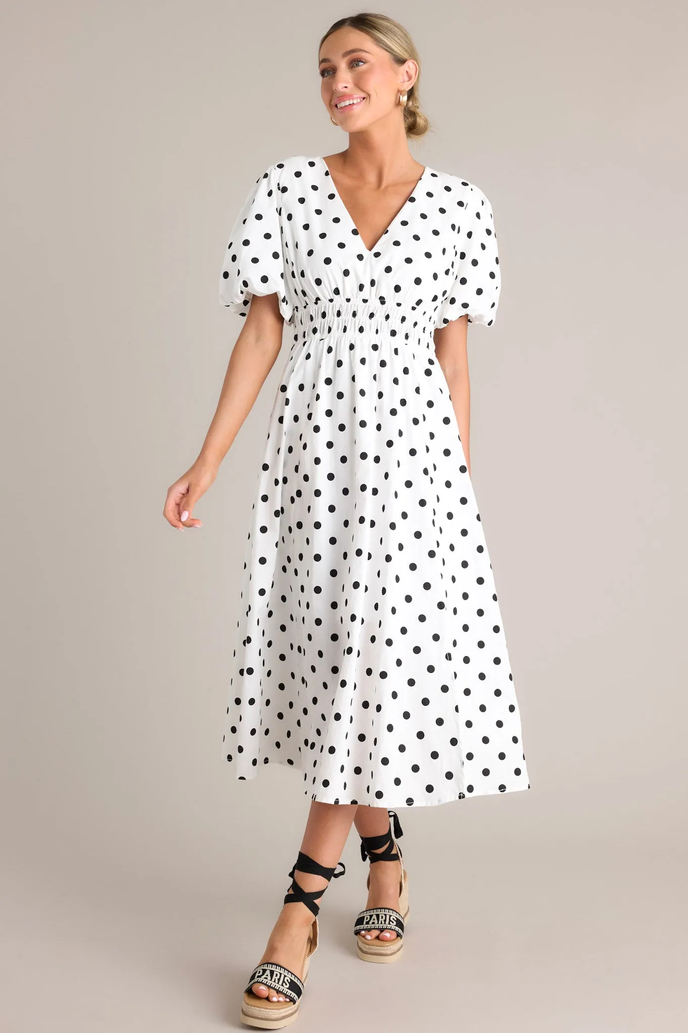 Dotted Delight White & Black Polka Dot Midi Dress