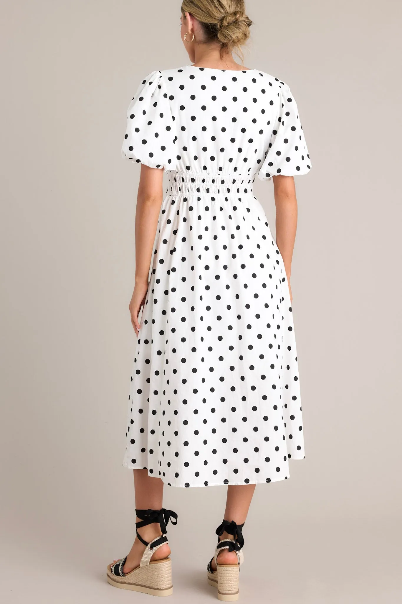 Dotted Delight White & Black Polka Dot Midi Dress