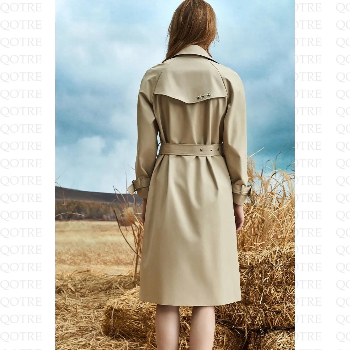 Double Layer Collar Knee-Length Trench Coat