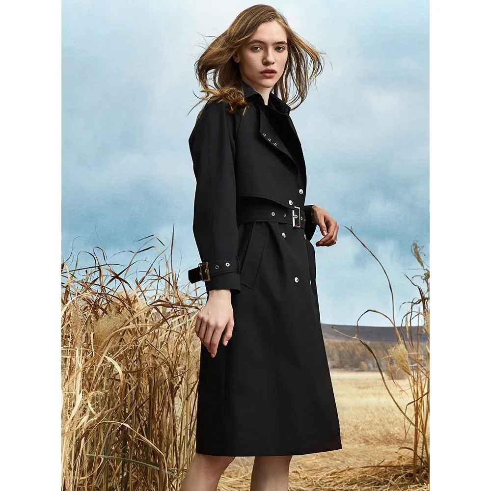 Double Layer Collar Knee-Length Trench Coat