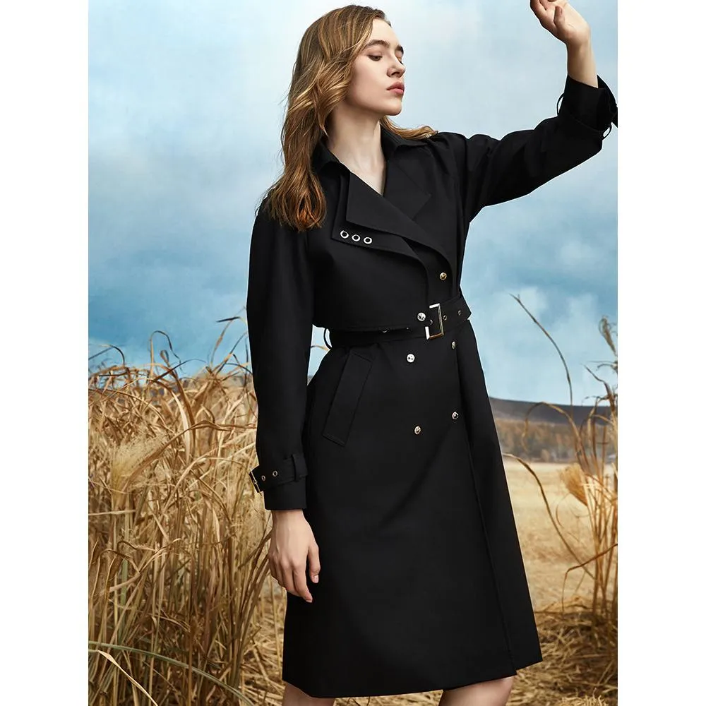 Double Layer Collar Knee-Length Trench Coat