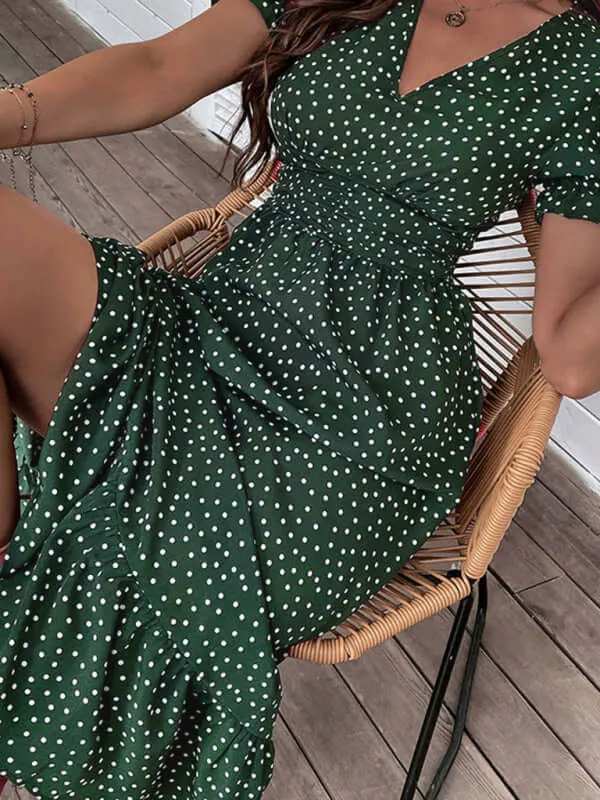 Elegant Chic: Polka Dot V-Neck Mid-Length Dress