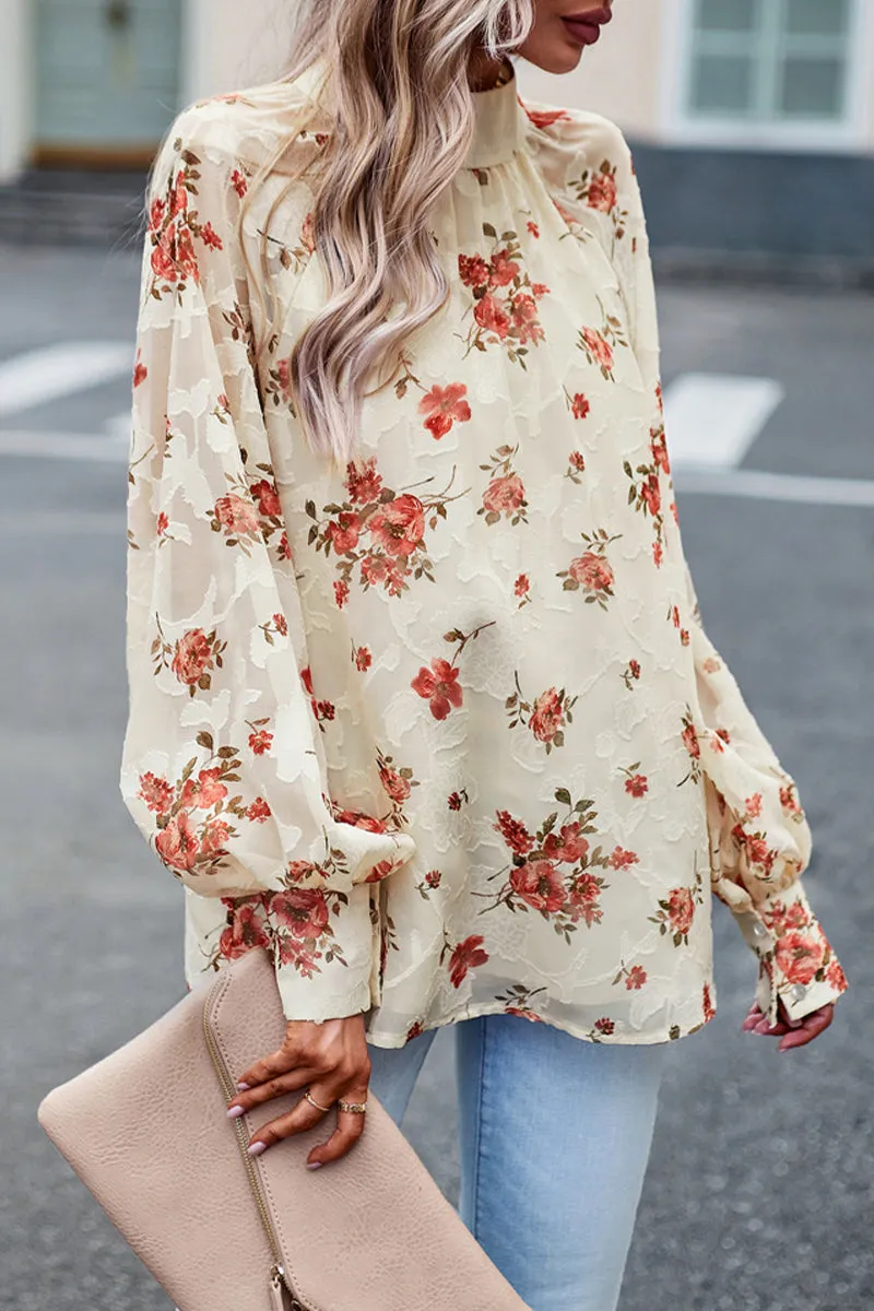 Elegant Floral Bandage Half A Turtleneck Tops