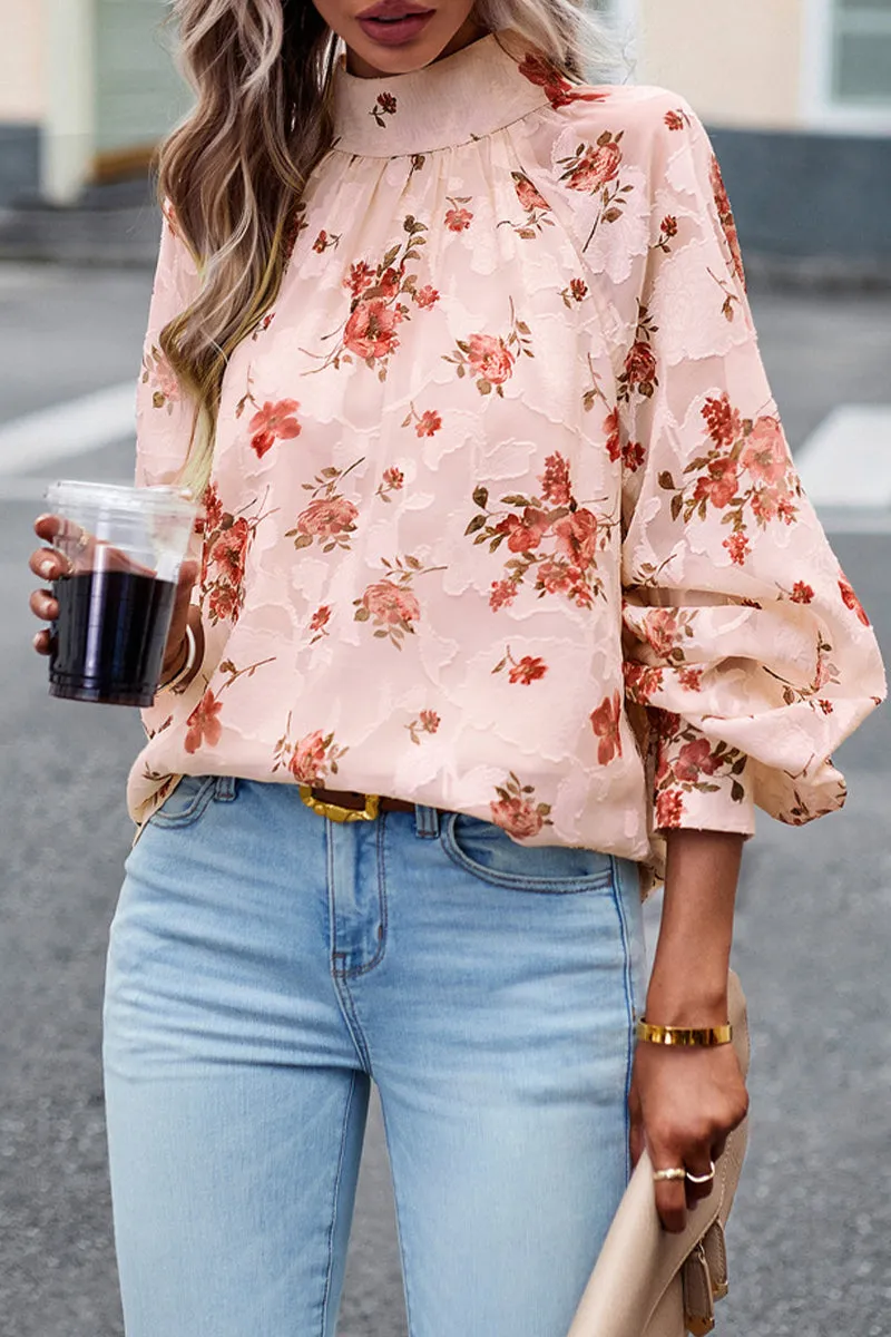 Elegant Floral Bandage Half A Turtleneck Tops