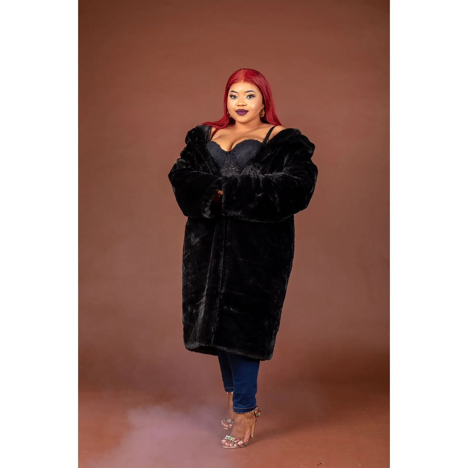 Faux Fur Hooded Coat