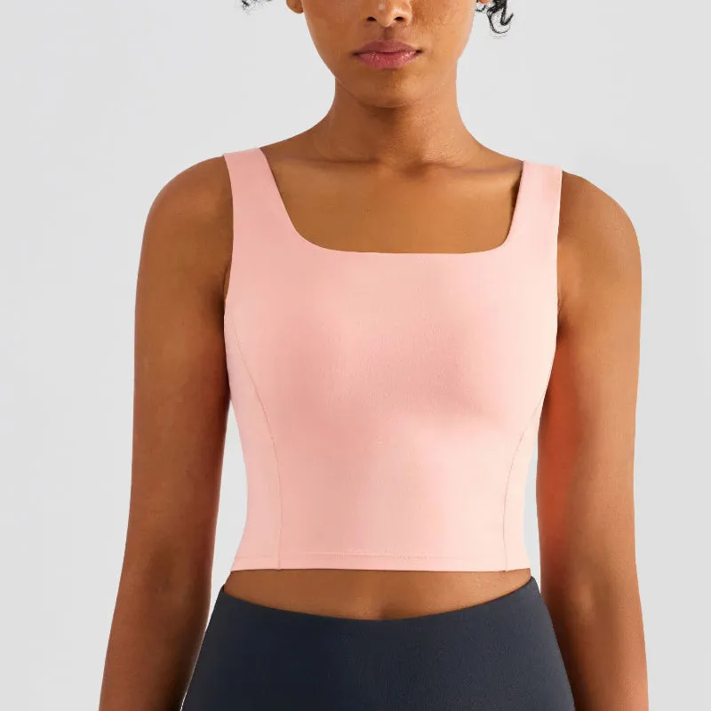 Flattering Sleeveless Square Collar Sports Fitness Workout Crop Tops